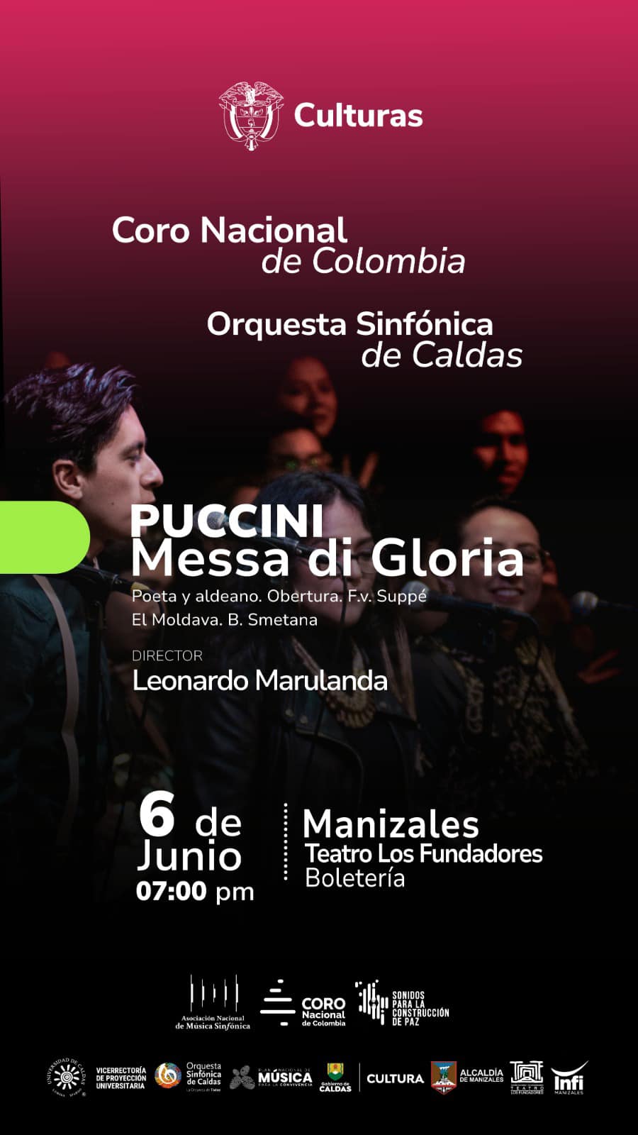 afiche que promociona un concierto unico en la ciudad de manizales