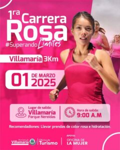 afiche de invitación a la primera carrera rosa, un homenaje a la mujer